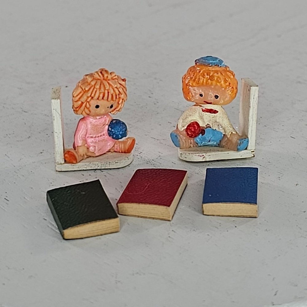 Vintage Dollhouse Miniature Raggedy Ann Andy Bookends Books - Picture 4 of 6